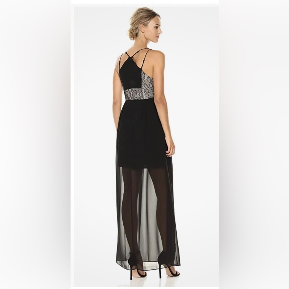 BCBGENERATION dress size 4 black tan lace panels long maxi party cocktail - Picture 4 of 14